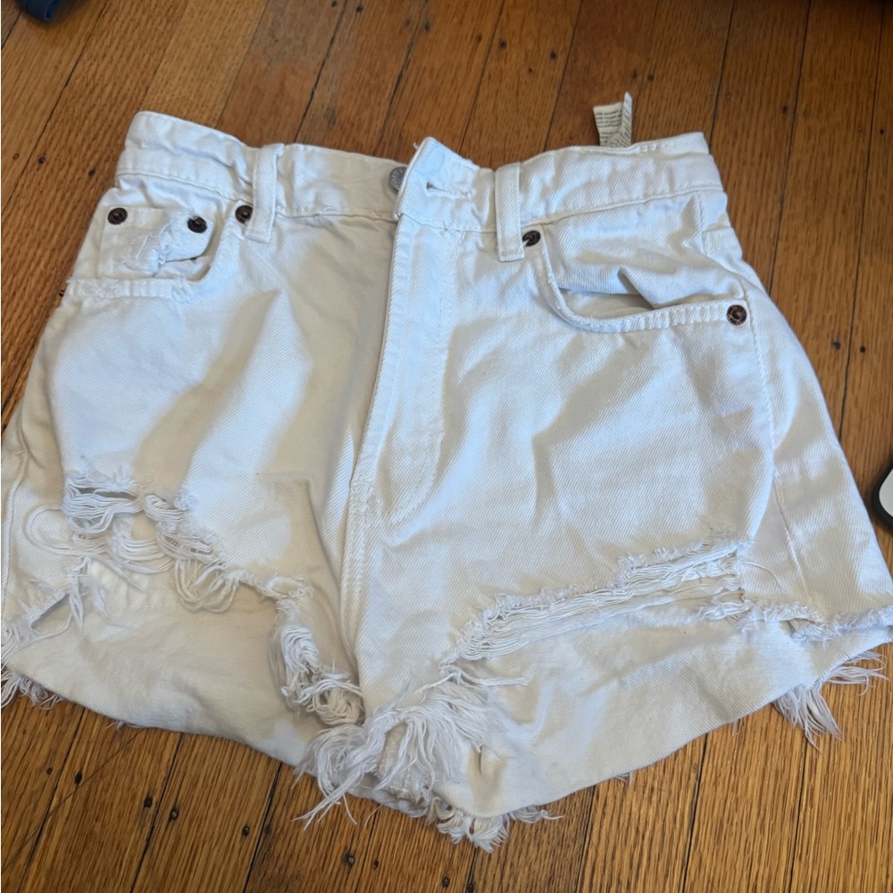 Zara White Distressed Jean Shorts High-Waisted